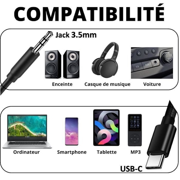 Kaapel Audio Auto Kuulokkeet Adapteri Jack Auxiliaire Samsung A20E/A40/A50/A70/A80/A21S/A31/A41/A51/A71 Phonillico®