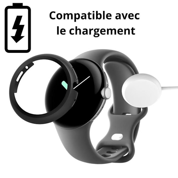 Coque kompatibel med Google Pixel Watch 3 / Watch 2 / Watch - 41mm - Hård beskyttelse, sort etui med hærdet glas Phonillico® Transparent