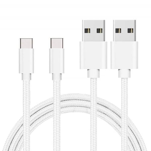 USB-C kabel til Honor 10X Lite - Honor 9X - Honor 8A - Mønstret hvid sølv nylon 1 meter [SÆT 2] Phonillico® Silver Vit