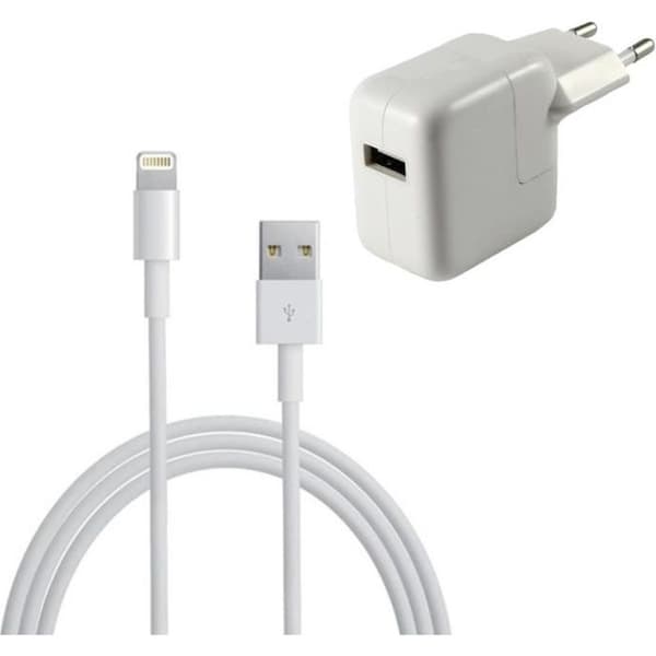 [Kompatibel iPad 2017 - 2018 - AIR - MINI - PRO] Kabel 1M + Vit Väggladdare [Phonillico®] Vit