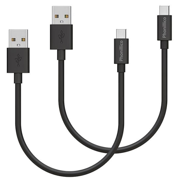 Lot 2 Kaapelit 20cm USB-C Musta Xiaomi REDMI 9 / REDMI 9T / REDMI NOTE 9T / REDMI NOTE 8T Phonillico® Svart