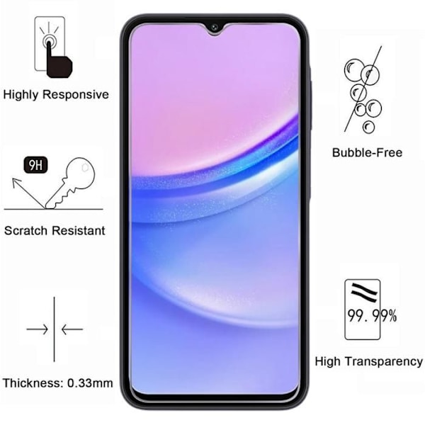 Karkaistu Lasi Samsung Galaxy A15 4G / A15 5G [Pakkaus 2] Näytön Suojalasi Phonillico® Transparent