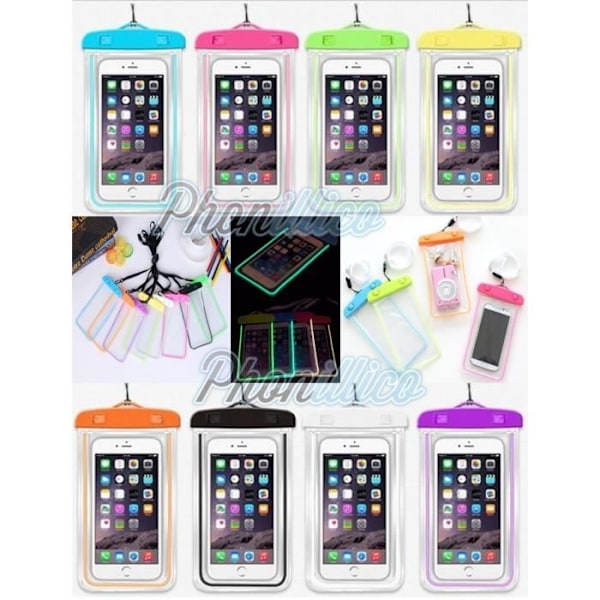 Vandtæt taske sort kompatibel med Apple iPhone efter valg - iPhone 3 3G 4 4S 5 5S 5C SE 6 6S 6 Plus 6S Plus 7 7 Plus Phonillico®