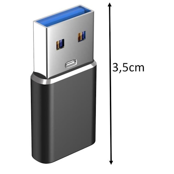 USB 3.0 till USB-C-adapter, kompatibel med laddare, stationära datorer etc. till USB C Samsung-Xiaomi-Huawei etc. [Förpackning 2] Phonillico® Svart