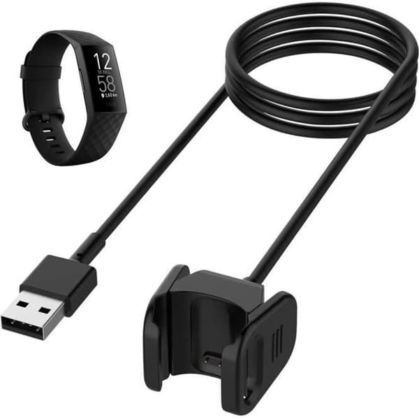 Oplader Kompatibel med Fitbit CHARGE 4 - USB Kabel Erstatningsadapter til Ur Phonillico® Svart