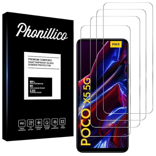 Tempered Glass til Xiaomi Poco X5 5G [Pakke 4] Beskyttelsesfilm til Skærm Phonillico®