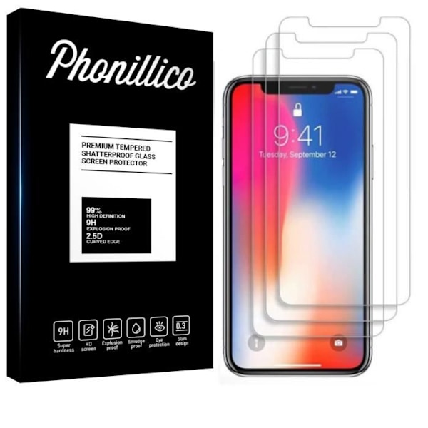 Verre Härdat [Kompatibel med Apple iPhone XS] [Pack 3] Ultra Motståndskraftigt Skärm Skydd Film [Phonillico®]