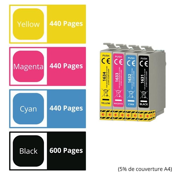 Mustetuloste - Epson - 16XL - Pakkaus 4 - Yhteensopiva WorkForce - Musta, Syano, Magenta, Keltainen
