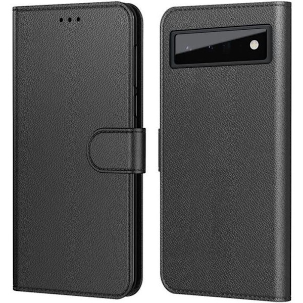 Coque til Google Pixel 6 - Sort Portefeuille med Magnetisk Klap og Kortopbevaring Phonillico® Svart