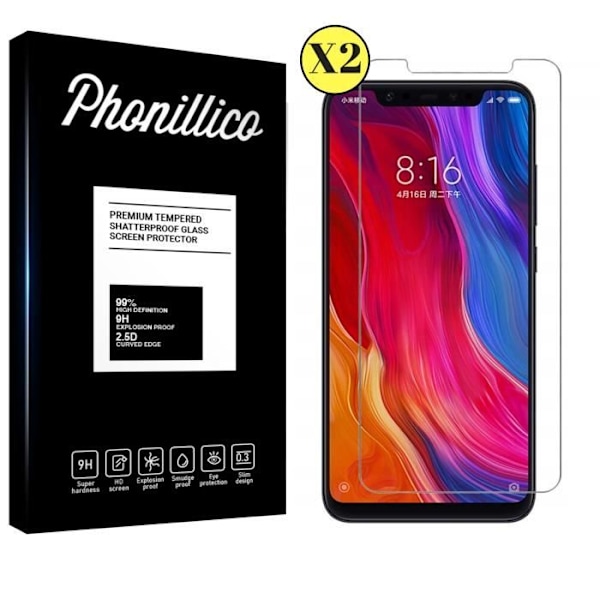 Skærmbeskytter - Phonillico® - Xiaomi MI 8 - Pakke med 2 - Hærdet glas - Ridsefast