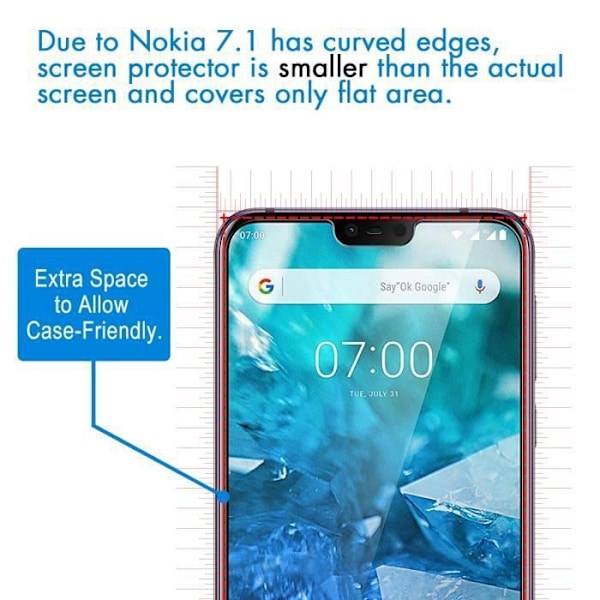 Film Glasbeskyttelse Skærm - Phonillico® - NOKIA 7.1 - Pakke med 2 - Hærdet Glas - Kradsesikkert