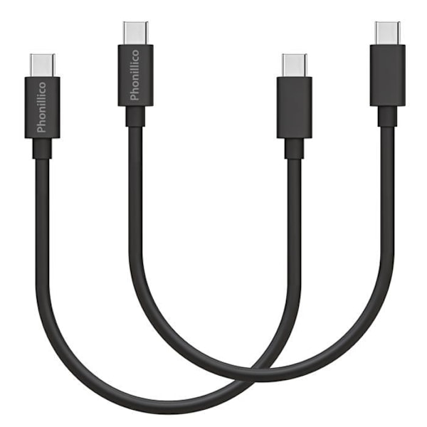 Lot 2 Cables 20cm USB-C USB-C Sort til Honor Magic 5 / Magic 5 Lite / Magic 5 Pro / Magic 4 / Magic 4 Lite / Magic 4 Pro Phonillico® Svart