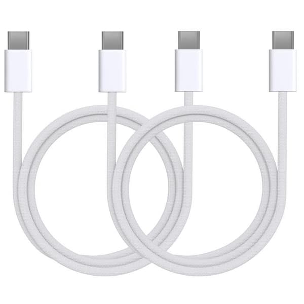 Lot 2 USB-C till USB-C-kablar för iPhone 17 / iPhone 17 AIR / iPhone 17 PRO / iPhone 17 PRO MAX - Flätad nylonkabel 2 meter Phonillico® Vit