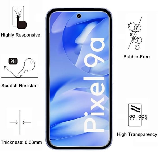 Härdat glas - Phonillico® - Google Pixel 9a - Pack 2 - Repellerar repor - Skärm- och kameraskydd Transparent