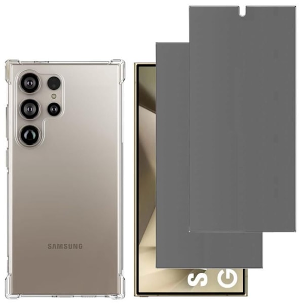 Chockskydd - Phonillico® - Samsung Galaxy S24 ULTRA - Mjuk silikon - 2 härdade glas - Antispion Svart