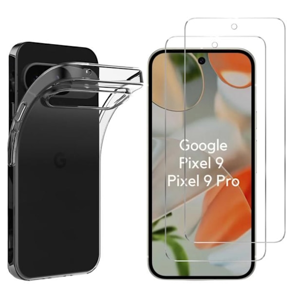 TPU-kuori Google Pixel 9:lle / Pixel 9 Pro:lle ja 2 kpl kovakalvoa näytönsuojaksi Phonillico® Transparent