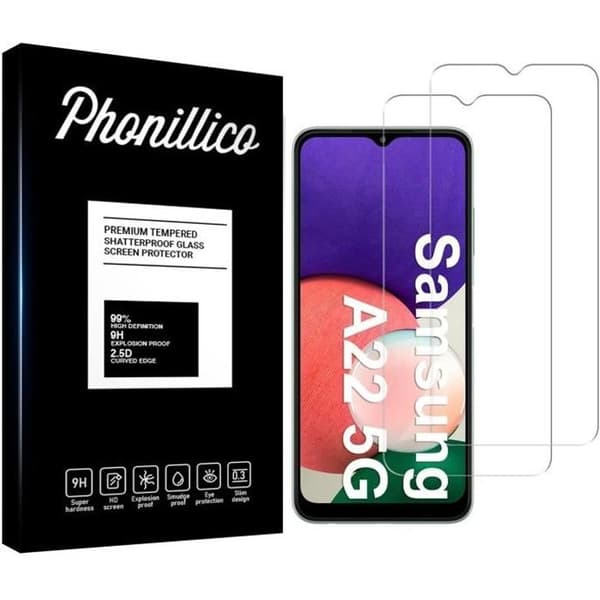 Härdat Glas för Samsung A22 5G [Pack 2] Skärmskydd Phonillico® Transparent