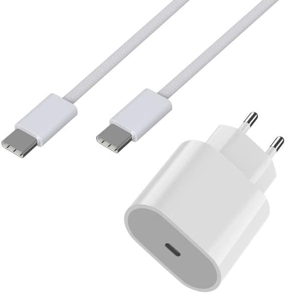 Hurtiglader 20W + USB-C til USB-C kabel 1 meter til iPhone 16 / 16 PLUS / 16 PRO / 16 PRO MAX Phonillico® Vit