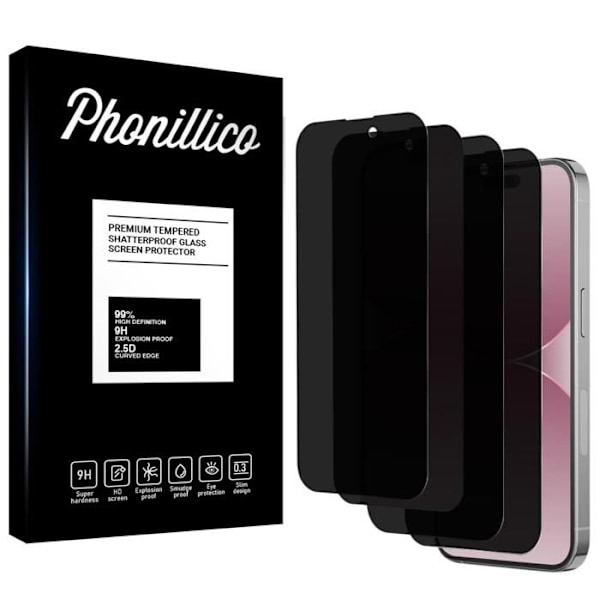 Film Noir Anti Espion - Phonillico® - iPhone 16 Plus - Pack om 4 - Härdat Glas - Repellerande mot Repor Svart