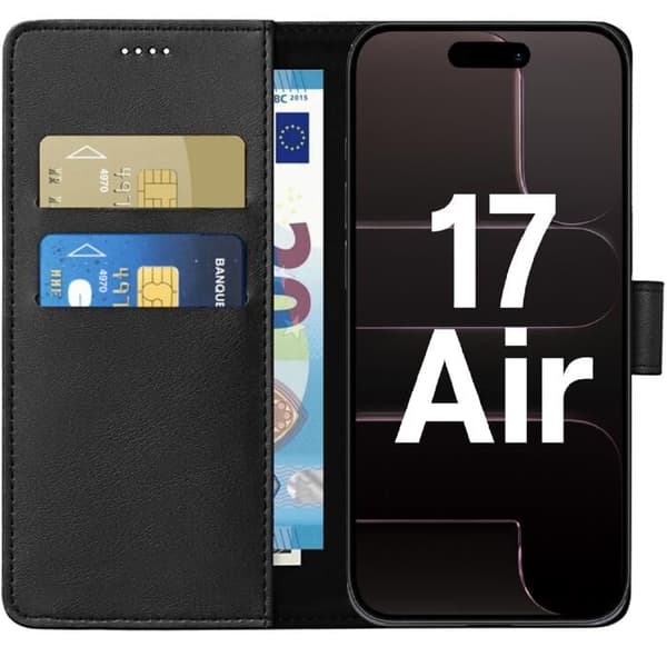 Coque til iPhone 17 AIR - Sort Tegnebog med Magnetisk Klap og Kortplads Phonillico® Svart