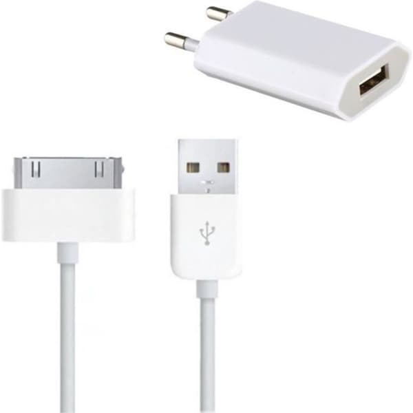 [Kompatibel iPhone 4 - 4S - 3G - 3GS] Kabel 1M + Hvid Oplader [Phonillico®] Vit