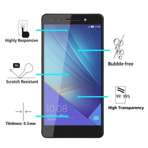 Skærmbeskyttelse - Phonillico® - Huawei HONOR 7 - Pakke med 2 - Tempereret glas - Ridsesikker