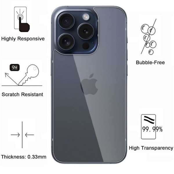 Fil överdrag i härdat glas bak för iPhone 15 PRO MAX [Pack 4] Skyddsglas Phonillico®