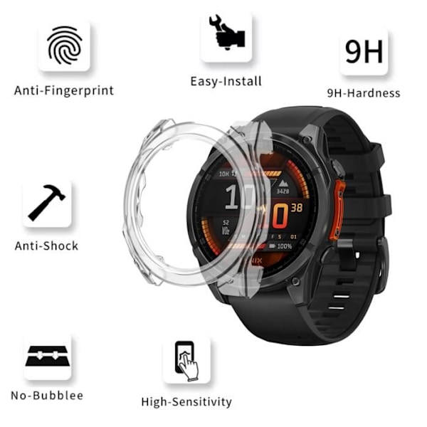 Garmin Fenix 8 47mm kompatibelt fodral - Hårt skyddsfodral Transparent härdat glasskärm Phonillico® Transparent