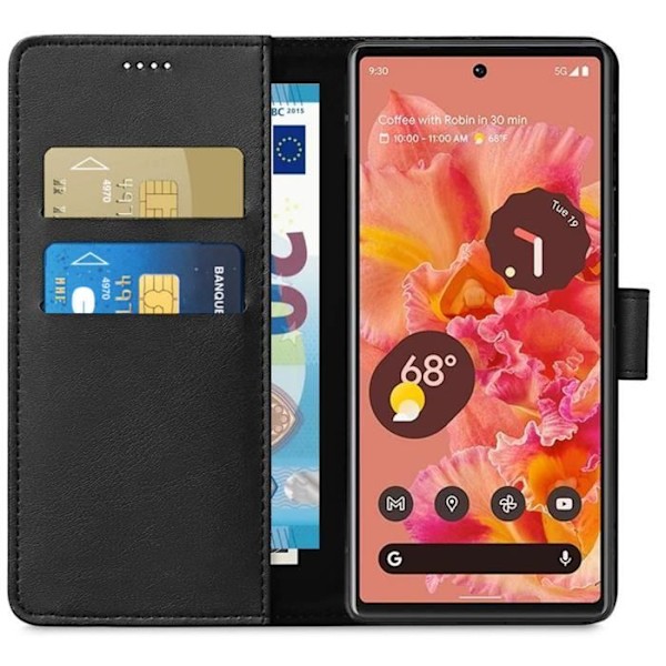 Coque til Google Pixel 6 - Sort Portefeuille med Magnetisk Klap og Kortopbevaring Phonillico® Svart