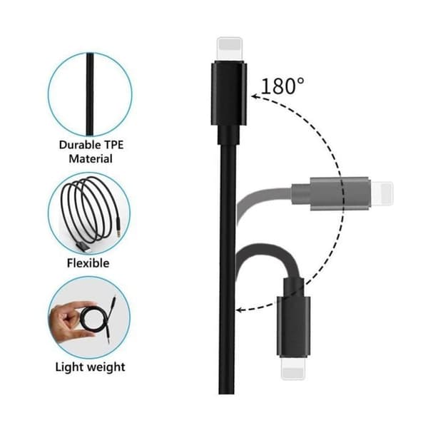 Bil Audio Kabel - Kompatibel med iPhone - 1m - Jack stik 3,5mm - Lightning stik - Sort