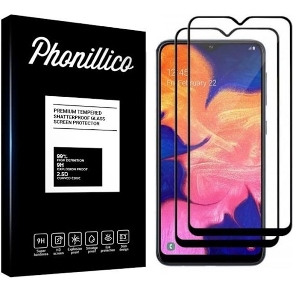 Hærdet Glas - Phonillico® - Samsung Galaxy A10 - Pakke med 2 - Sort Kant - Ridsefrit Transparent, svart