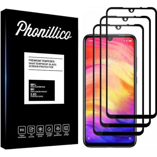 Skyddande film - Phonillico® - Xiaomi REDMI NOTE 7 - Pack om 3 - Härdat glas - Svart kant Transparent, svart
