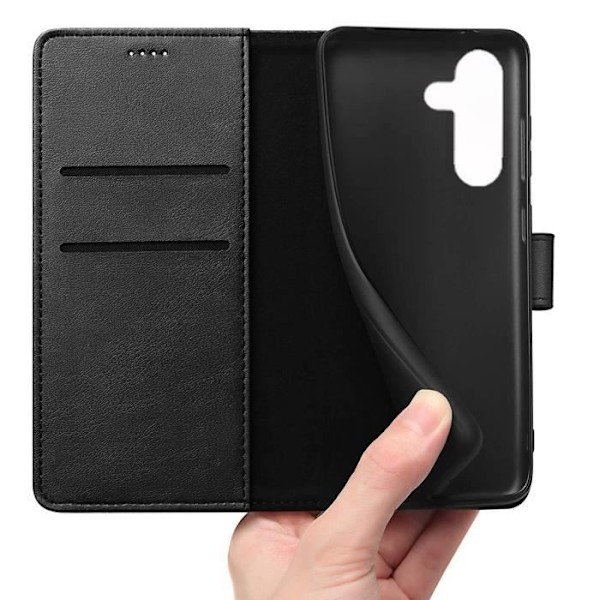 Coque til Samsung Galaxy A04S - Læderpung Sort med Magnetisk Klap og Kortplads Phonillico®