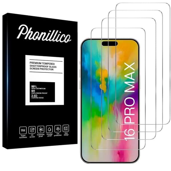 Filmm för iPhone 16 PRO MAX [Pack 4] Skyddsglas Phonillico®