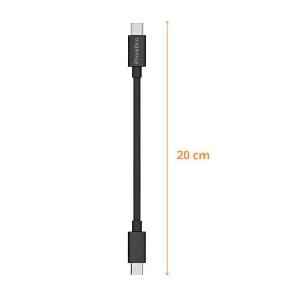 Kabel 20cm USB-C USB-C Sort til Xiaomi REDMI NOTE 9 / NOTE 9 PRO / NOTE 10 / NOTE 10 PRO Phonillico® Svart