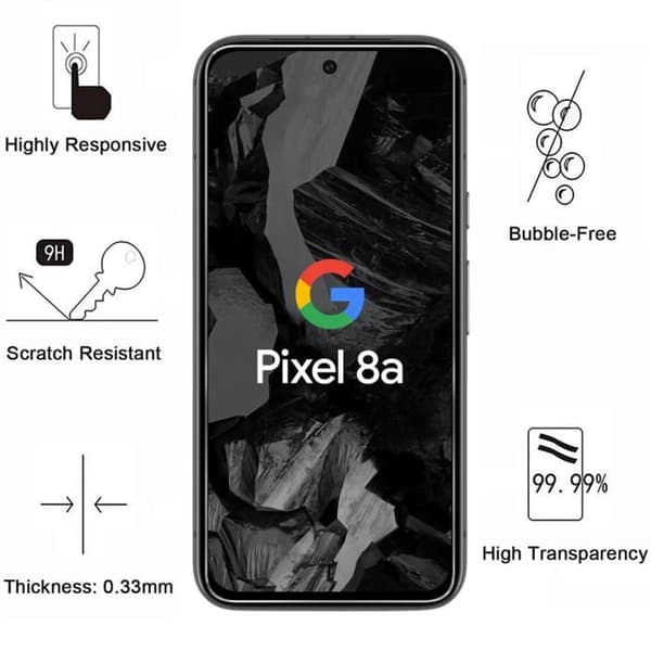 Härdat Glas för Google Pixel 8a [Pack 4] Screen Protector Film Phonillico