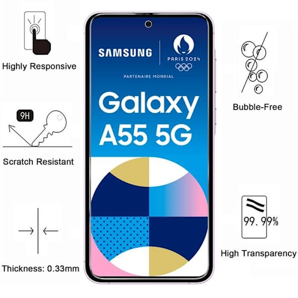 Beskyttelsesfilm - Phonillico - Samsung Galaxy A55 5G - Hærdet glas - Pakke 2 - Ridsefast Transparent