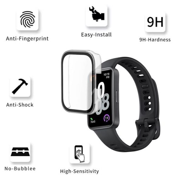 Compatibel skal för Huawei Band 10/Band 9/Band 8 - Hårt skydd för smartklocka, transparent fodral med härdat glas Phonillico® Transparent