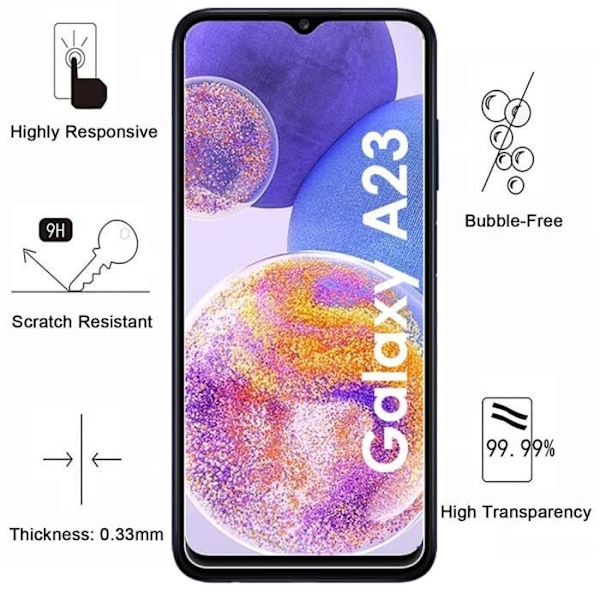 Fodral till Samsung Galaxy A23 och 2 Härdat Glas Skärmskydd Phonillico® Transparent