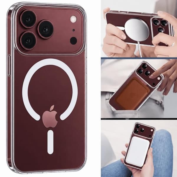 Cover til iPhone 18 PRO MAX og 2 hærdede glas til skærm - Indbygget magnetisk cirkel Phonillico® Transparent
