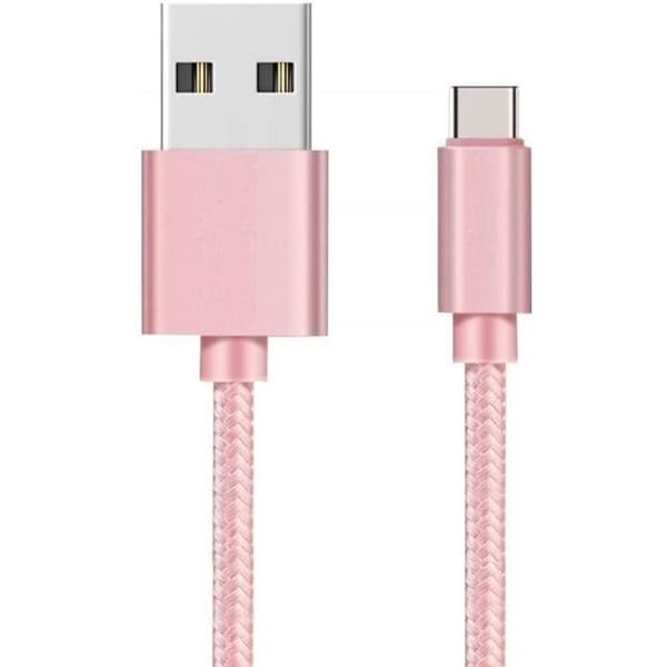 USB-C-kabel Phonillico® för Samsung A21S/A31/A41/A51/A71 - Rosa 1m Nylonflätad Ros