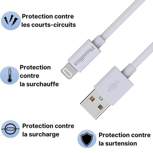 Kabel 20cm USB Lightning Oplader Hvid til iPhone 14 / 14 PLUS / 14 PRO / 14 PRO MAX / 13 / 13 MINI / 13 PRO / 13 PRO MAX Phonillico