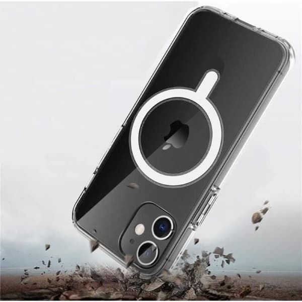 Coque til iPhone 14 - Transparent Silikone med indbygget magnetisk cirkel Phonillico® Transparent