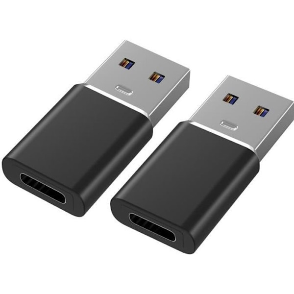 USB 3.0 till USB-C-adapter, kompatibel med laddare, stationära datorer etc. till USB C Samsung-Xiaomi-Huawei etc. [Förpackning 2] Phonillico® Svart