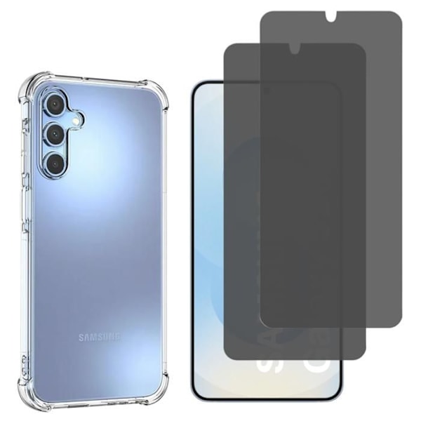 Stødsikker cover - Phonillico® - Samsung Galaxy S25 - Blød - 2 hærdet glas - Sort Anti Spy Klar och svart