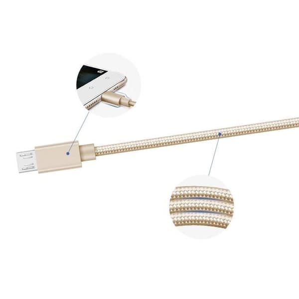 Kabel til Samsung Galaxy Tab A 8.0 2019 - micro usb Nylon Flettet Guld 1 Meter [SÆT 2] Phonillico®