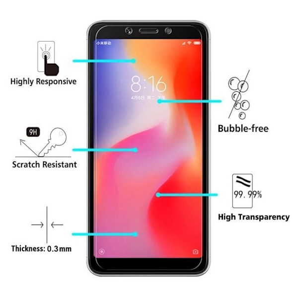 Filmværn til skærm - Phonillico® - Xiaomi REDMI 6A - Tempereret Glas - Ultra Robust - Anti Ridsere