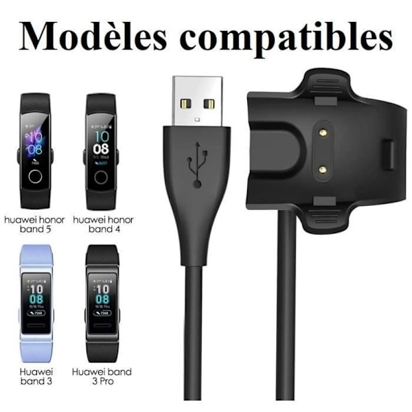 Laddare Kompatibel med Huawei Honor Band 5 - Band 4 - Band 3 - Band 3 PRO - PHONILLICO - Svart Svart