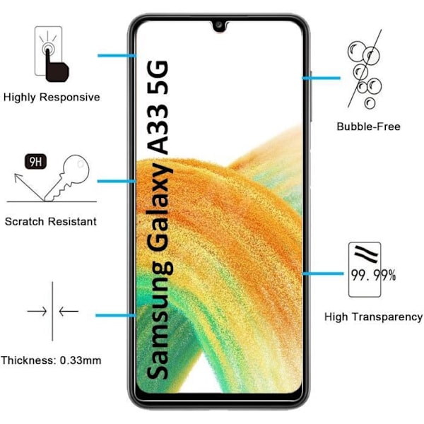 Kuori Samsung Galaxy A33 5G:lle ja 2 karkaistua lasia näytön suojakalvo Phonillico® Transparent