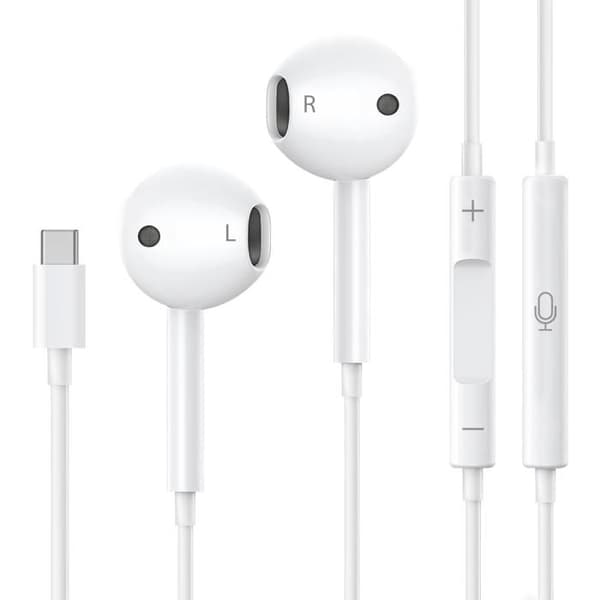 Trådade hörlurar - MÄRKE - iPhone - USB-C - In-ear - Inbyggd mikrofon Vit